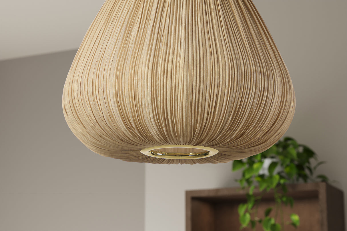 Hängeleuchte ORGANIC 40cm Natur Stoffschirm Gold im Boho Style