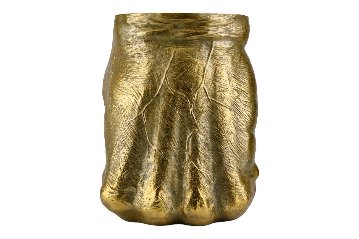 Side table FIST 50cm round handmade sculpture gold