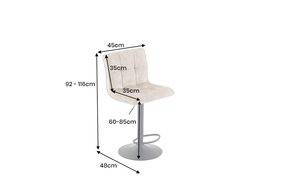 Barhocker MODENA 92-116cm 360° drehbar Samt Champagner-Beige m/ schwarzem Metallgestell