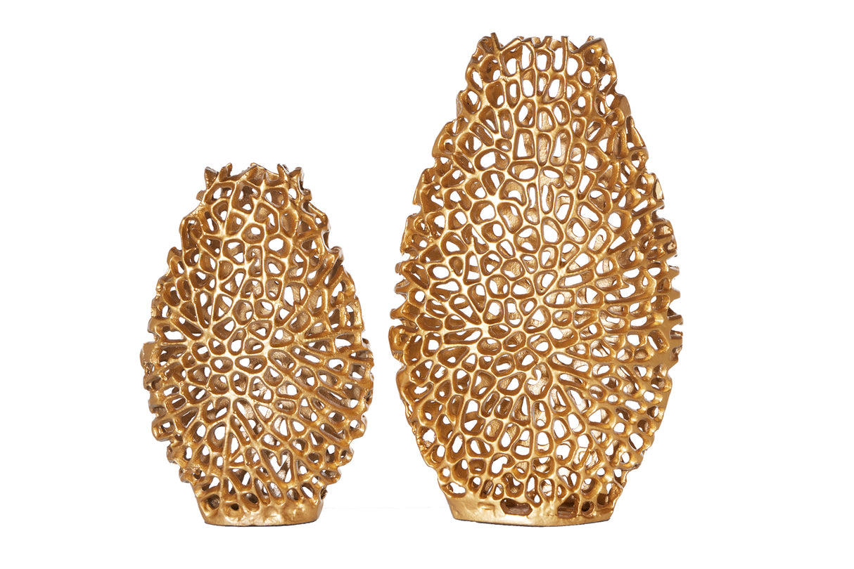 Vase ABSTRACT LEAF 30+40cm set of 2 gold