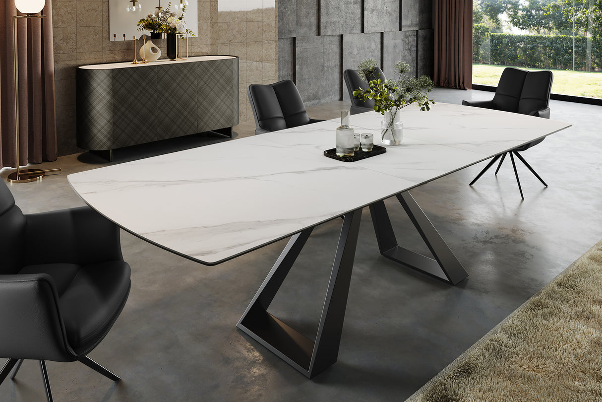 Dining table CONCORD 180-230cm extendable marble look white ceramic tempered glass