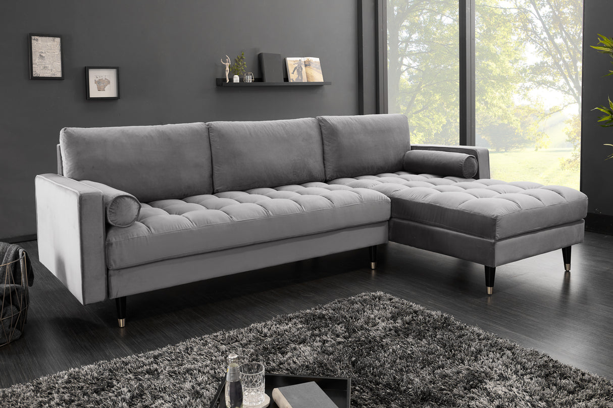 Corner sofa COZY VELVET 260cm velvet grey