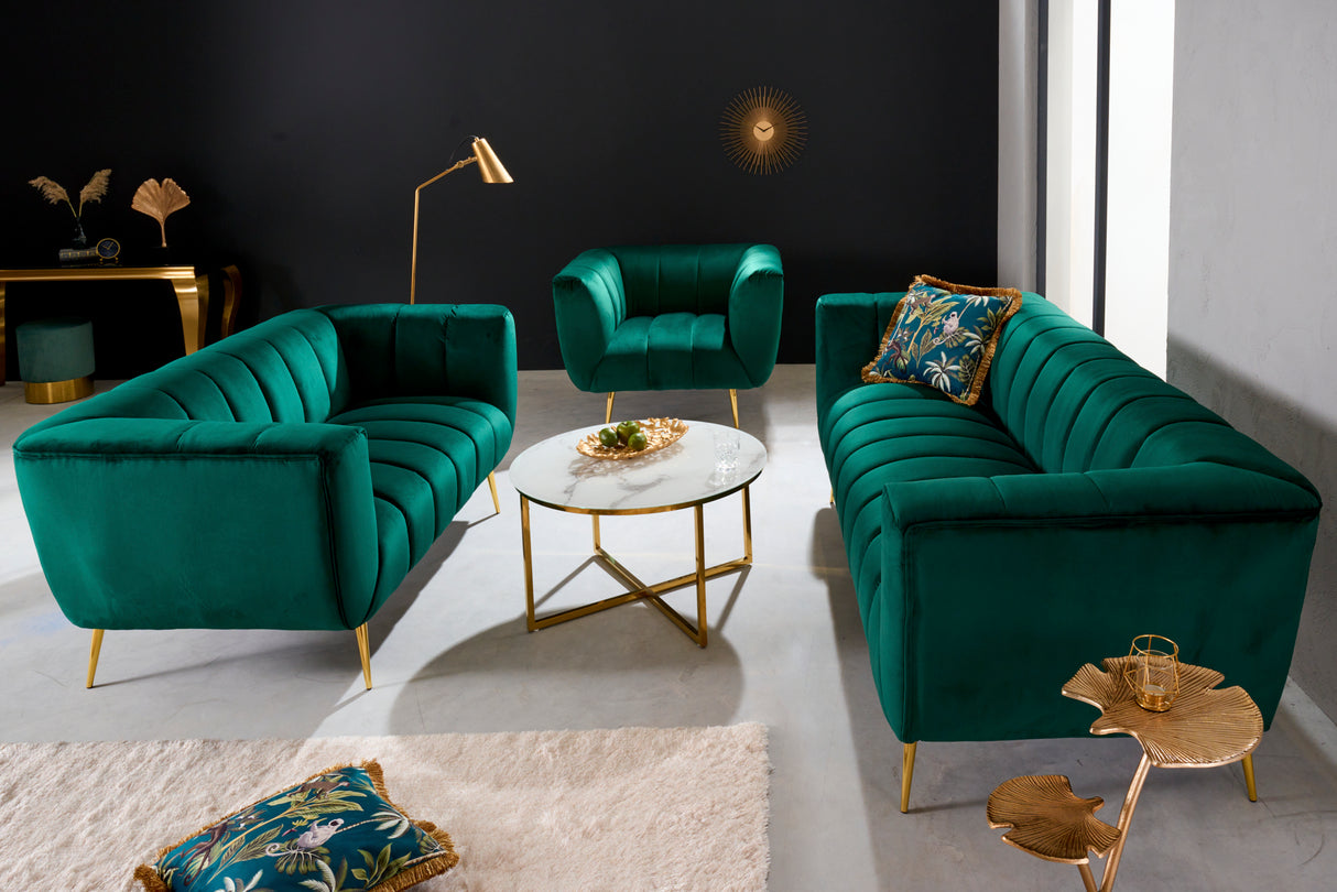 Sofa NOBLESSE 165cm 2-Sitzer Samt smaragdgrün mit goldenen Füßen
