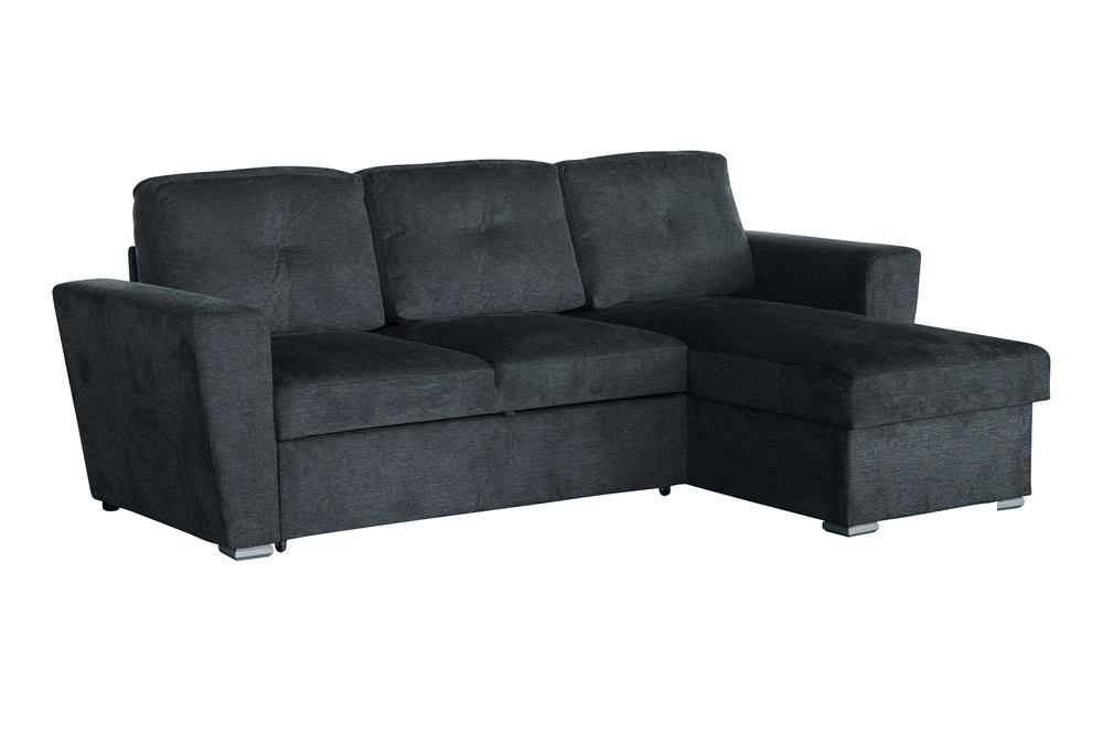 Schlafsofa APARTMENT 245cm 3-Sitzer mit Ottomane und Stauraum Strukturstoff grau