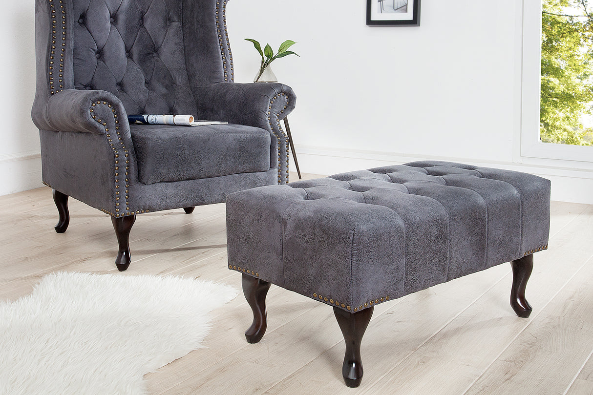Fußhocker CHESTERFIELD Antik-Look Microfaser grau