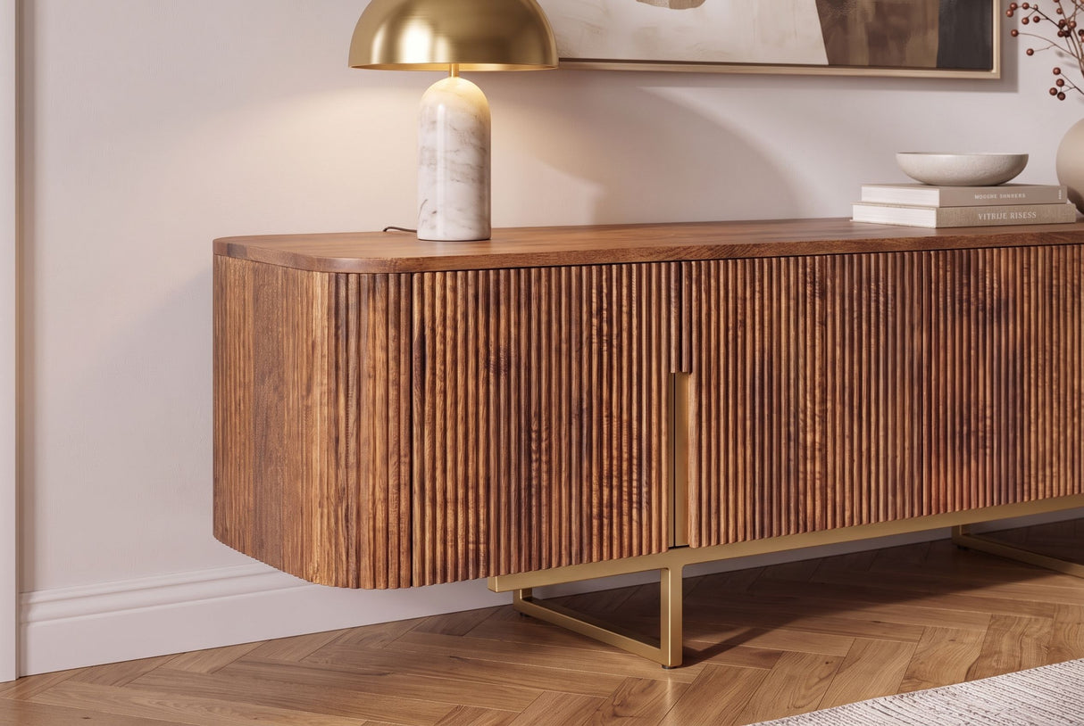 TV-Board GATSBY 160cm Retro-Stil Mangoholz braun gold