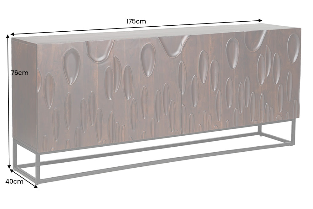 Sideboard DUNE 175cm 3D Akazienholz dunkel walnussbraun
