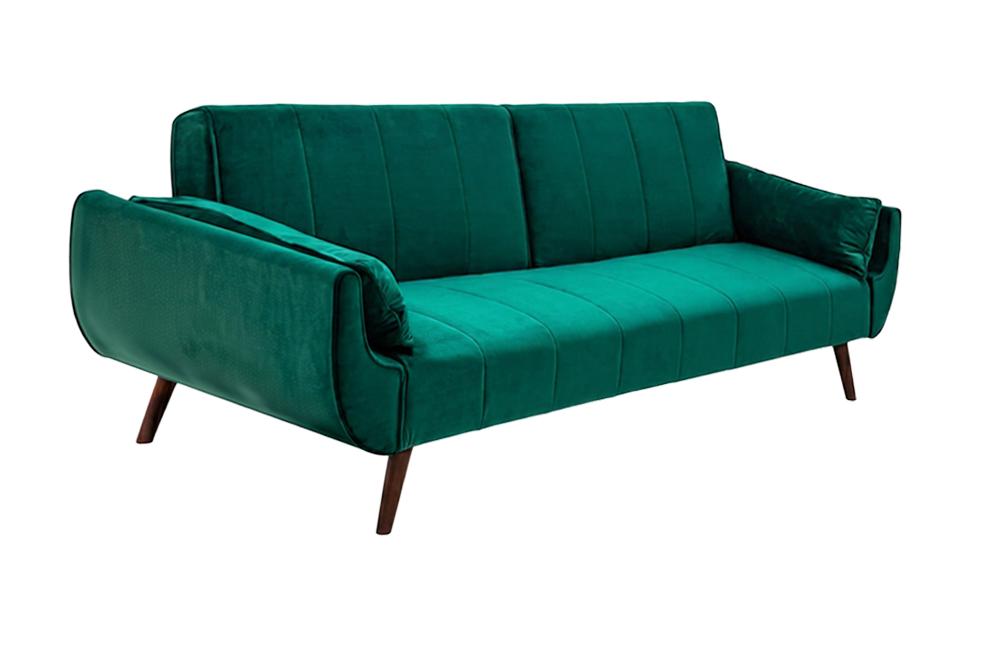 Sofa bed DIVANI 220cm 3-seater w/ armrest cushions velvet emerald green wood feet