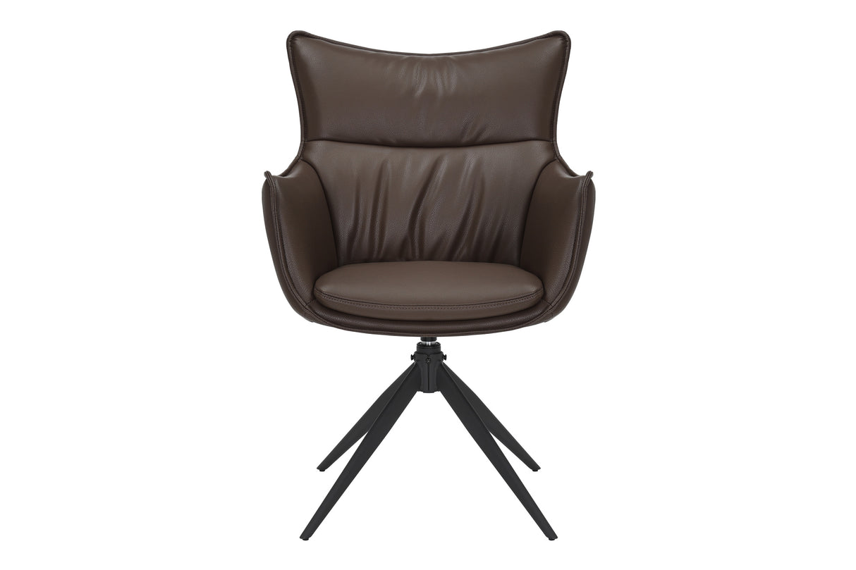 Drehstuhl VOGUE 360° mit Armlehnen Kunstleder braun mit Metallgestell schwarz