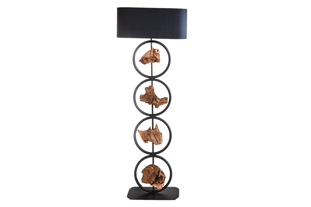 Floor lamp ELEMENTS 150cm recycled acacia wood elements w/ cotton shade black