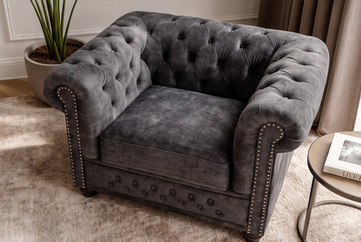 Sessel CHESTERFIELD Samt Antiklook grau