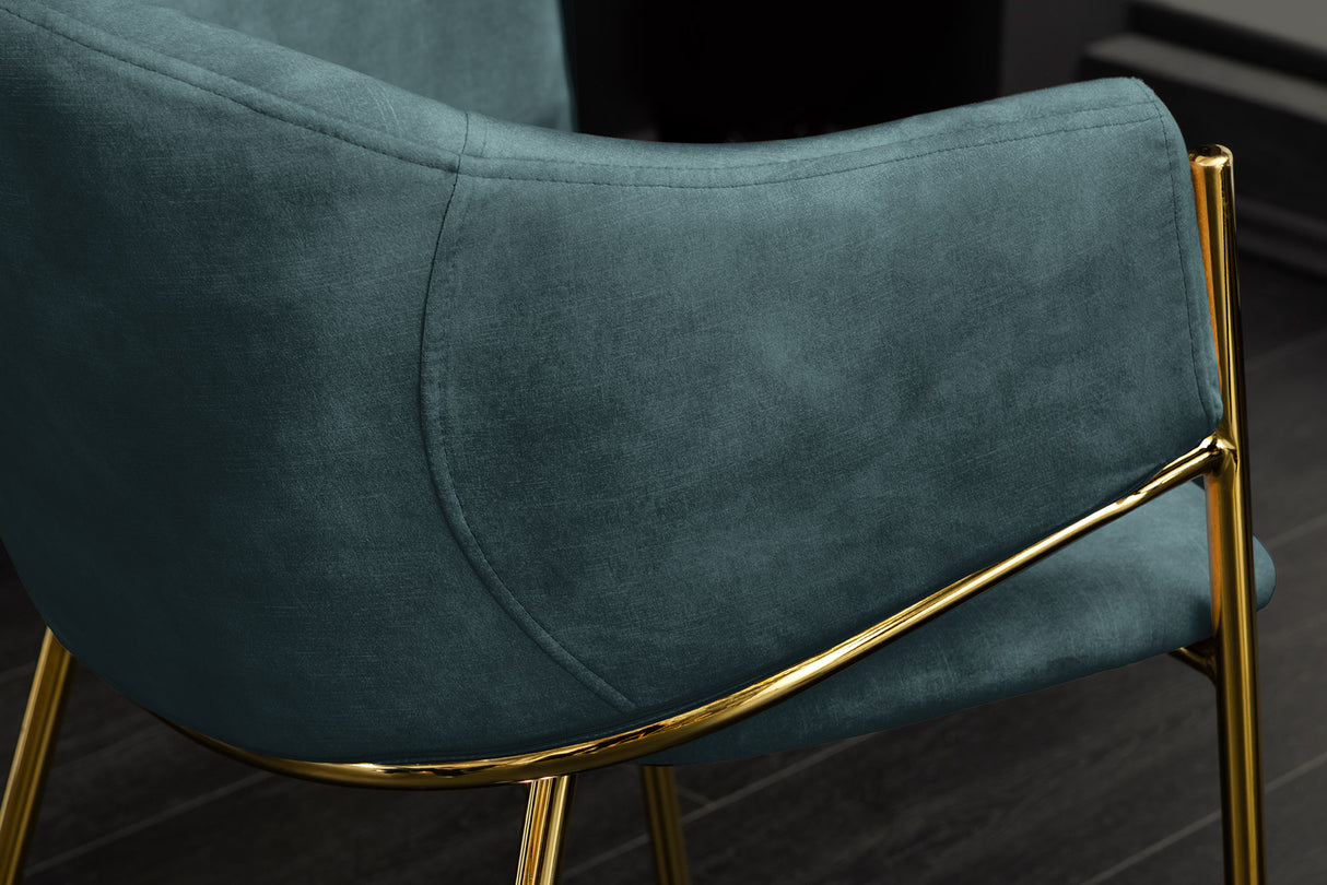 Chair NOBLESSE w/ armrests velvet teal blue golden legs