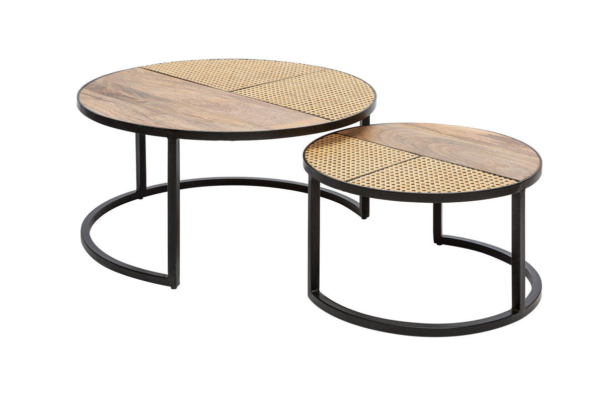 Coffee table VIENNA LOUNGE round set of 2 mango and rattan