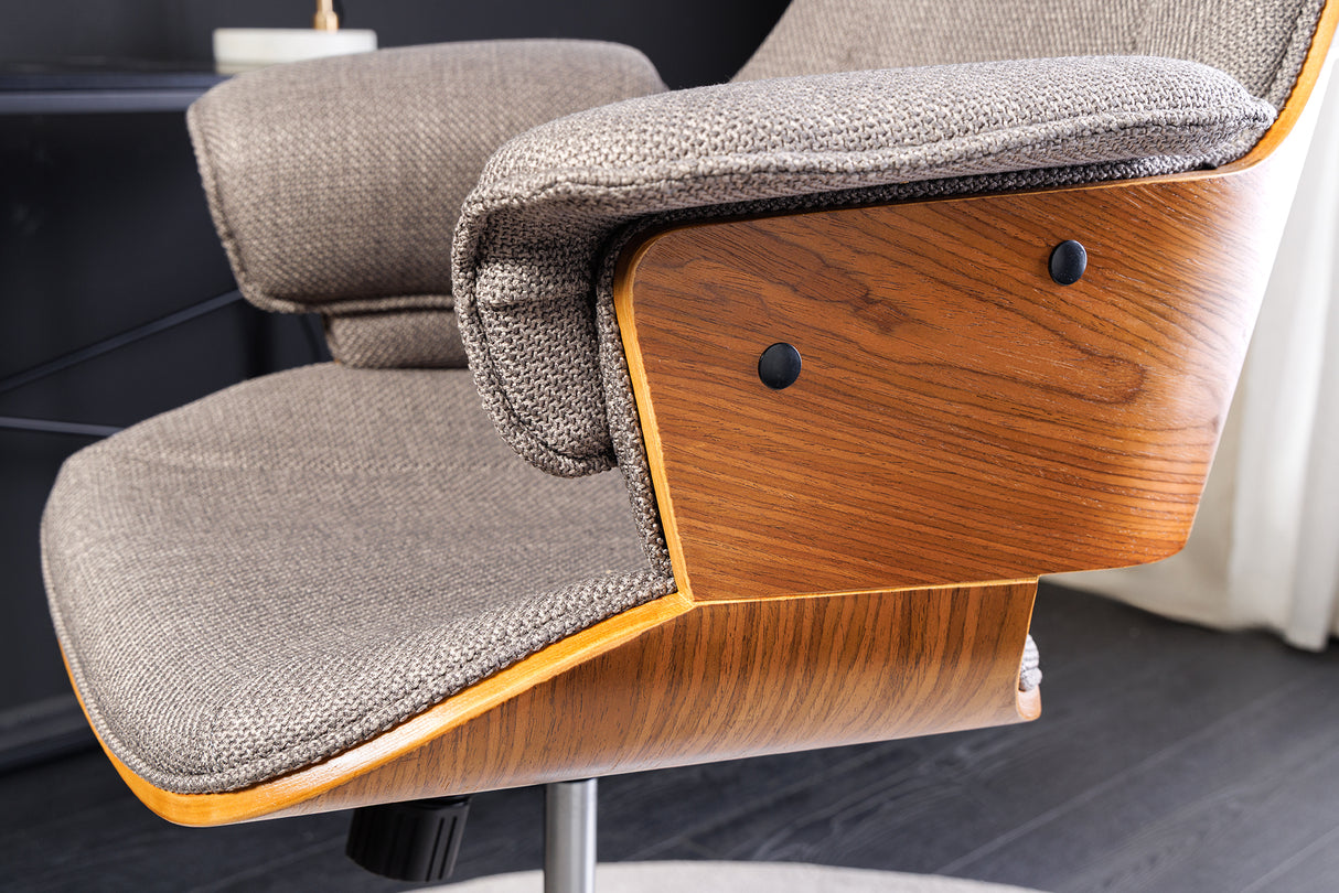 Bürostuhl MANHATTAN 44-54cm drehbar, strukturierter Stoff grau und Walnussholz