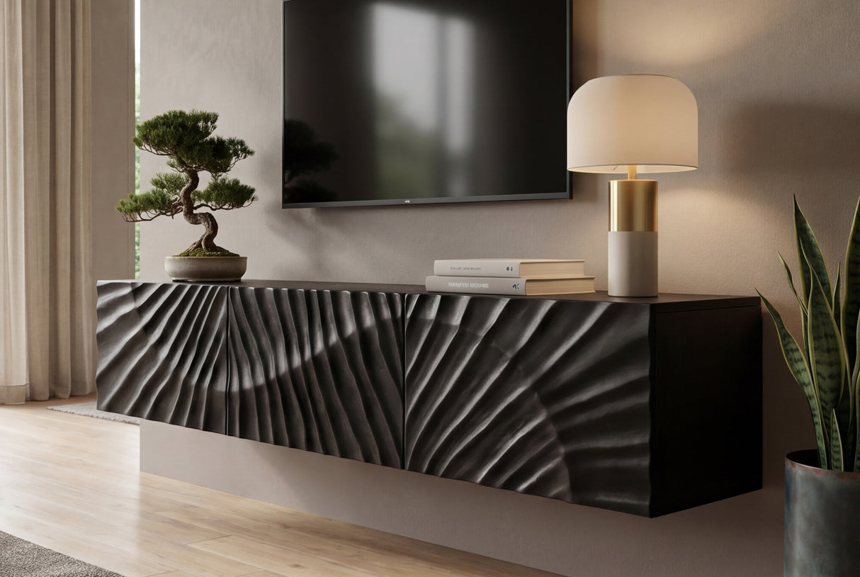 TV-Board SCORPION 160cm 3D hängend mango schwarz