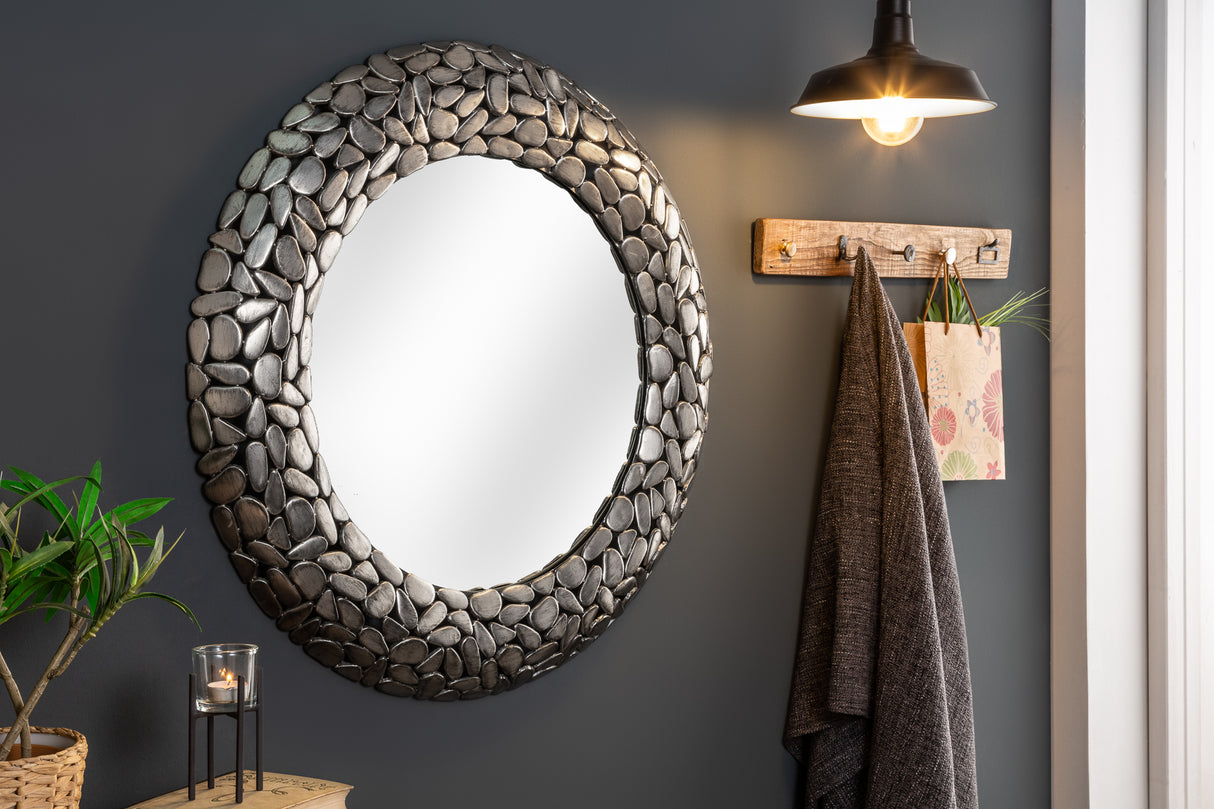 Wall Mirror STONE MOSAIC XL Ø 82cm silver