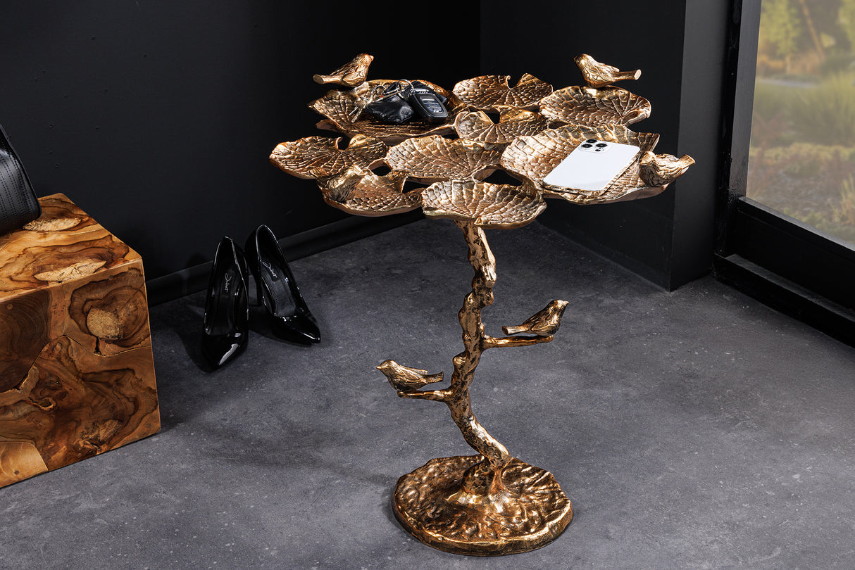 Beistelltisch BIRDS 60cm Blatt Design Antik Messing Outdoor