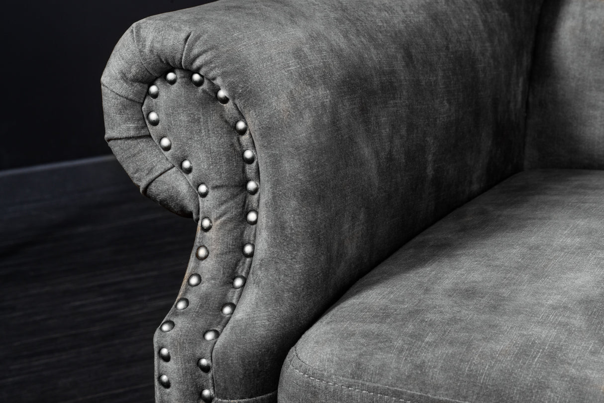 Ohrensessel CHESTERFIELD Antik-Look Samt grau