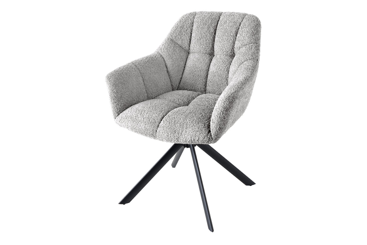 Drehstuhl PAPILLON um 180° drehbar mit Armlehnen Bouclé grau