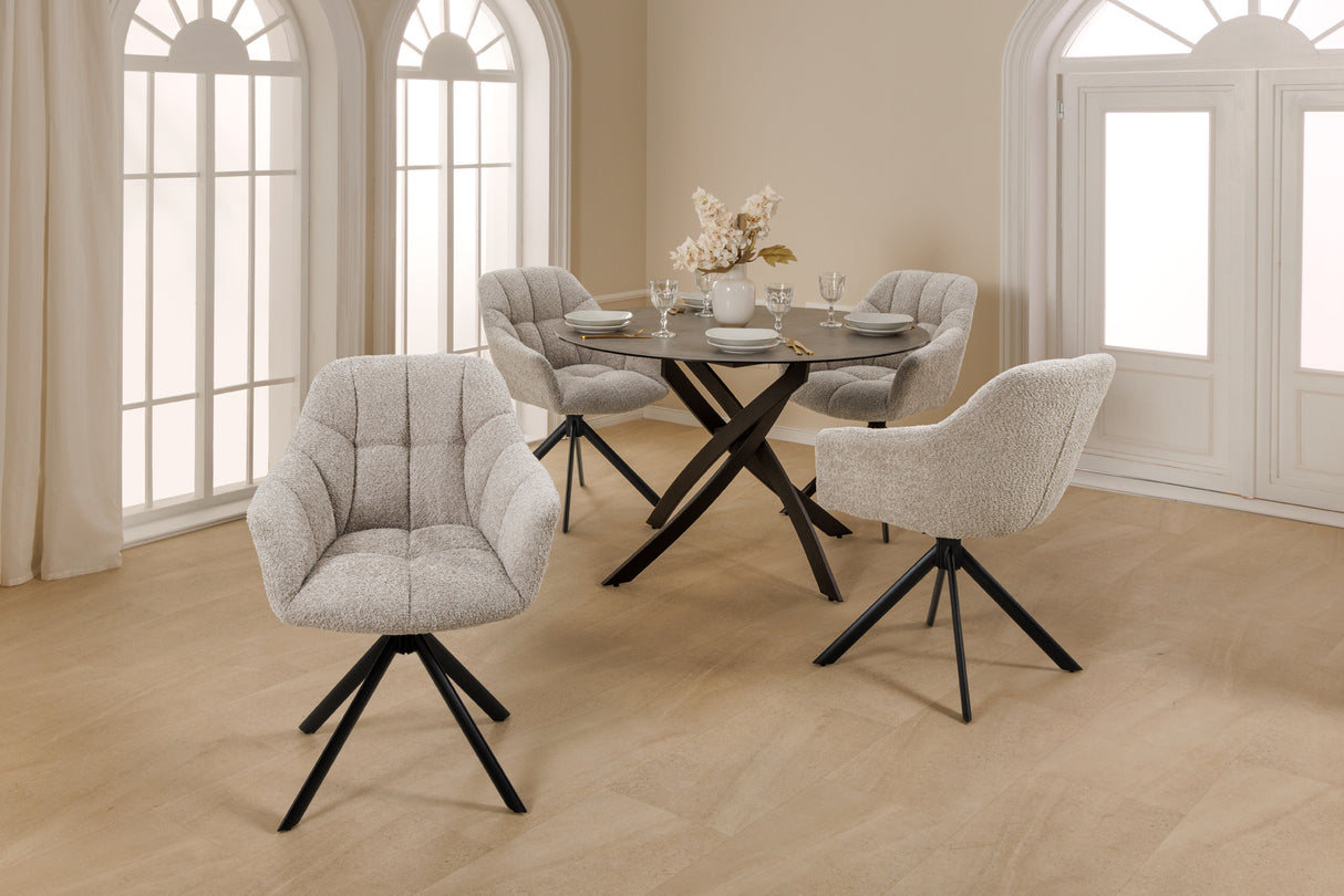 Swivel chair PAPILLON rotatable 180° w/ armrests bouclé beige
