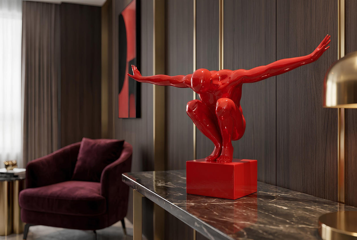 Decoration figure HIGH DIVER 50cm handmade athlete sculpture red
