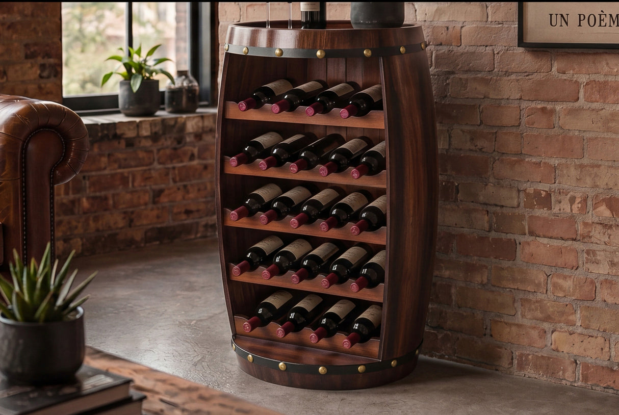 Wine shelf BODEGA 80cm for 23 bottles fir wood coffee