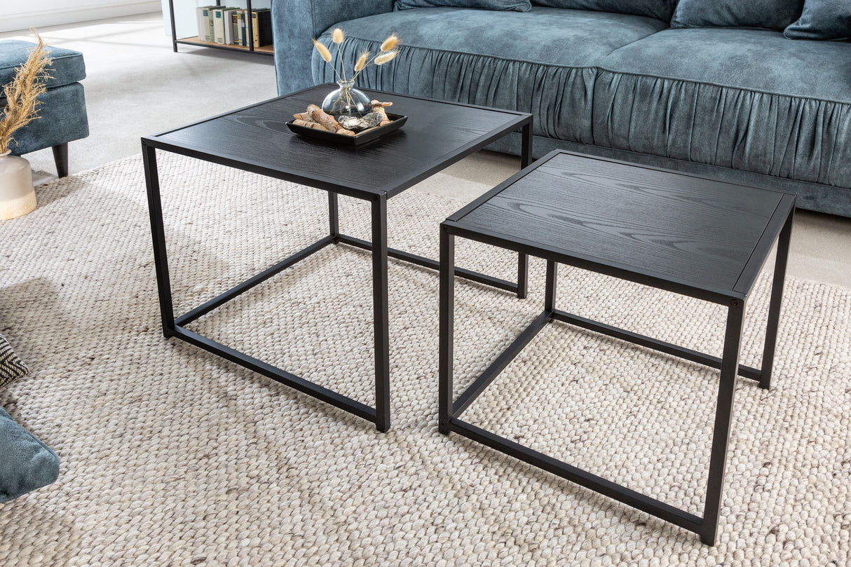 Side table SLIM LINE 50cm set of 2 ash wood look black