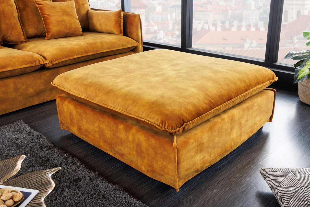 Stool HEAVEN 100cm removable cover textured velvet mustard yellow