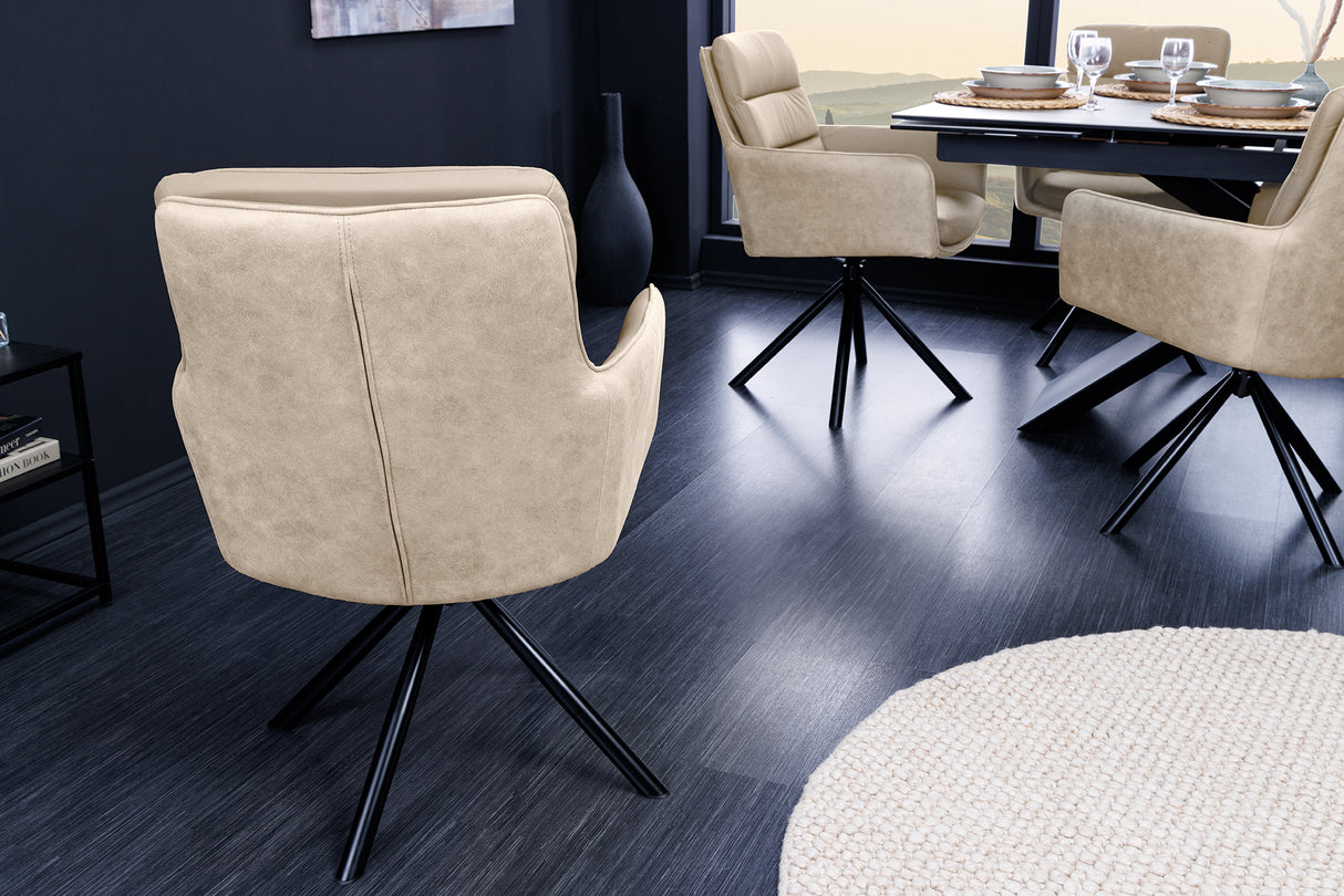 Drehsessel BIG GEORGE 360° mit Armlehnen, Leder und Mikrofaser, beige