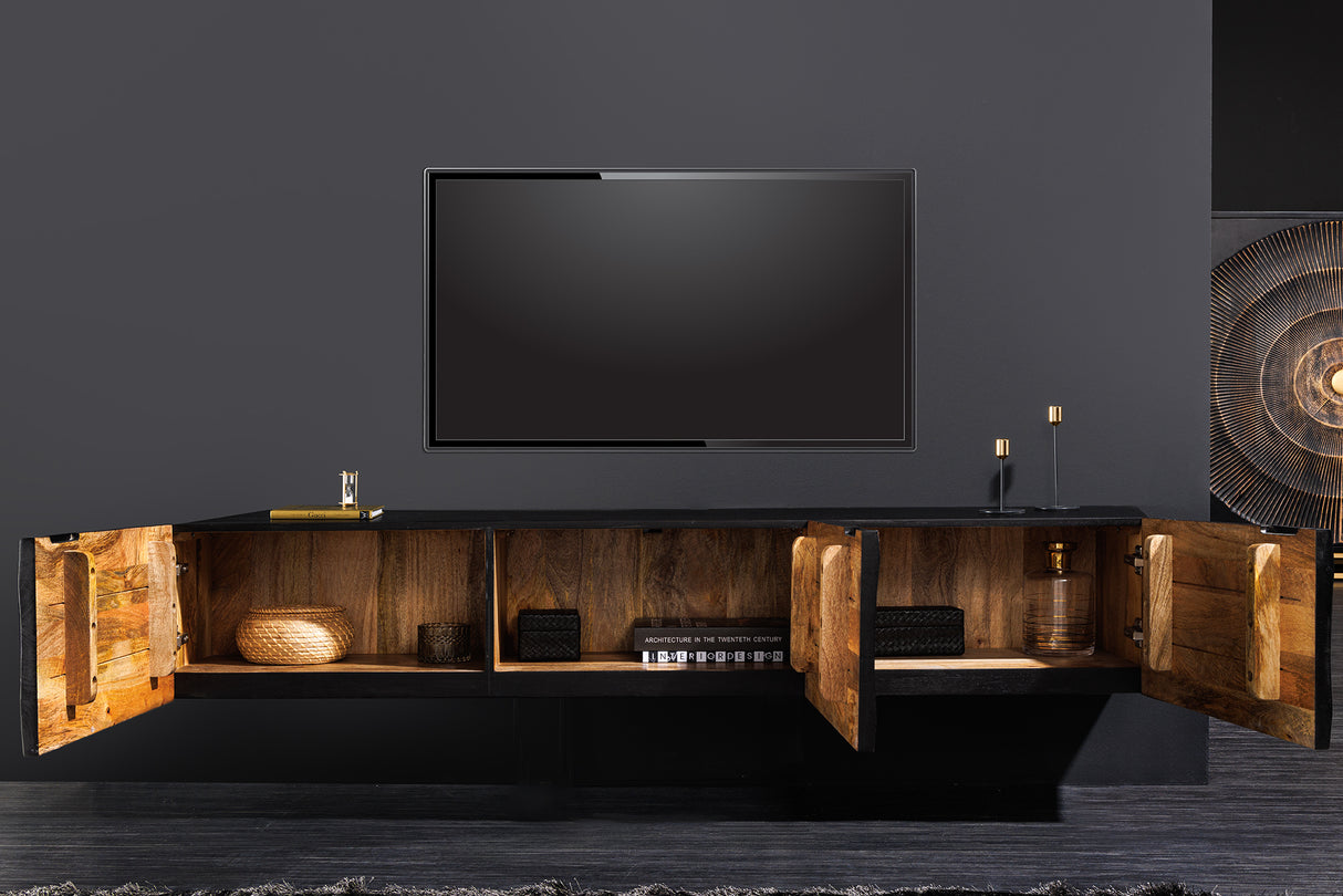TV-Board GOLDEN SUNSET 160cm 3D hängend Mangoholz schwarz