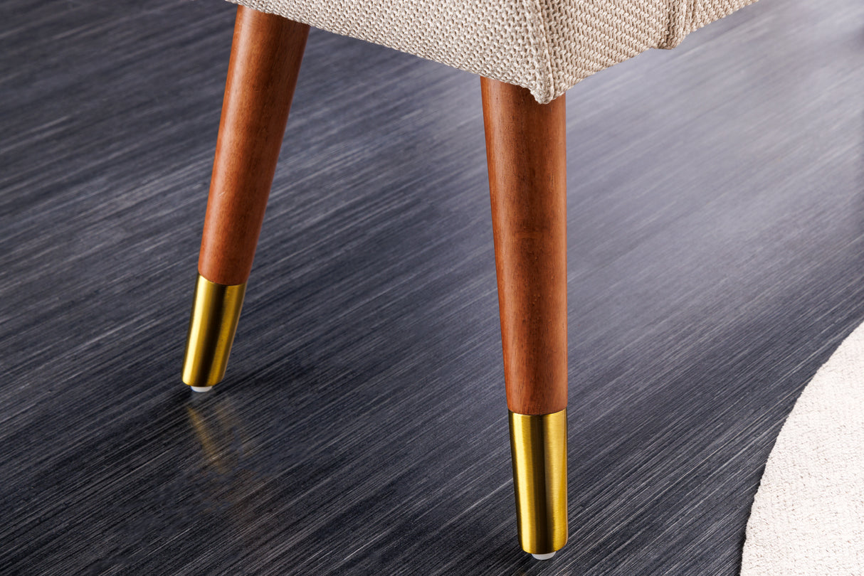 Bench SCARLETT 90cm textured fabric beige in retro style