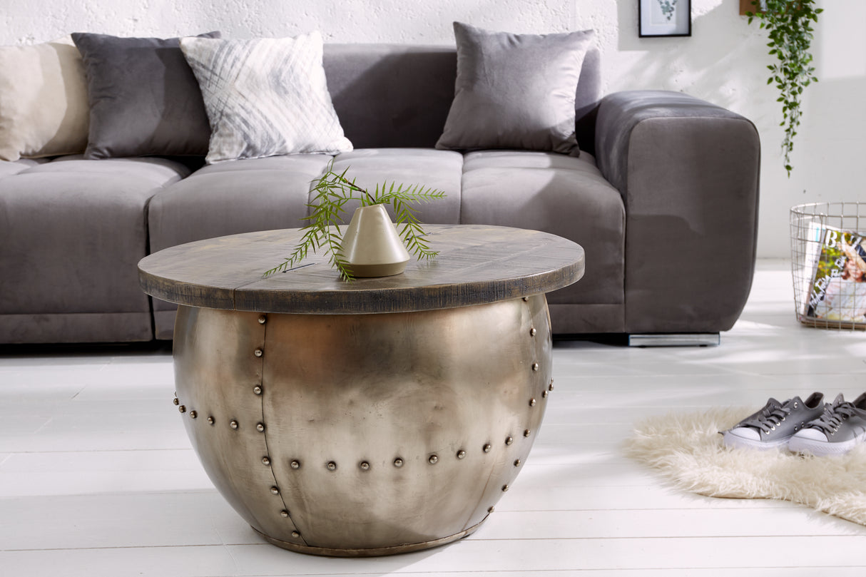 Coffee table DRUMP STORAGE 68cm massive mango wood grey