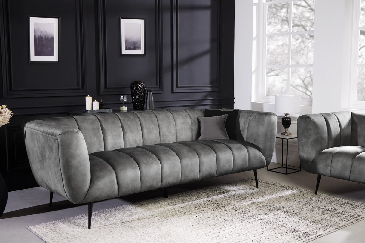 Sofa NOBLESSE 225cm 3-seater velvet grey w/ black feet