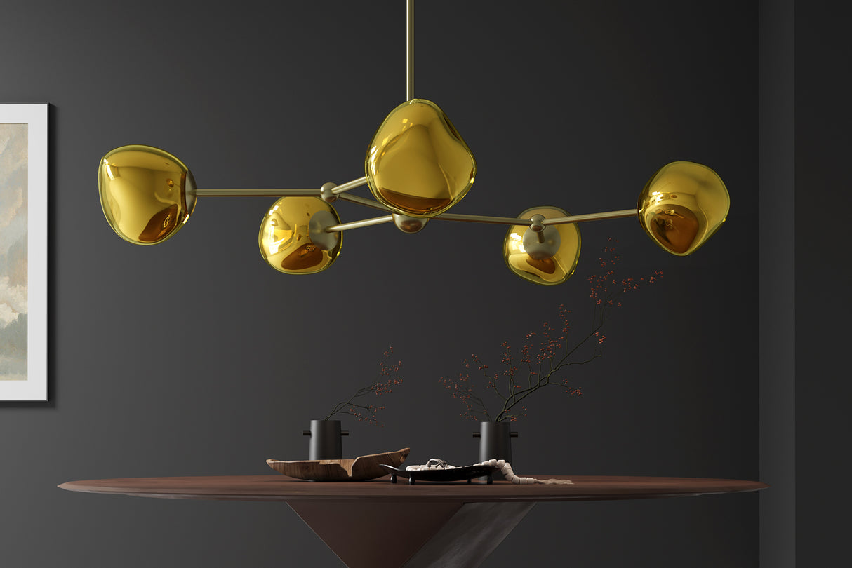 Pendelleuchte LIQUID DIAMOND 5 Glasschirme gold