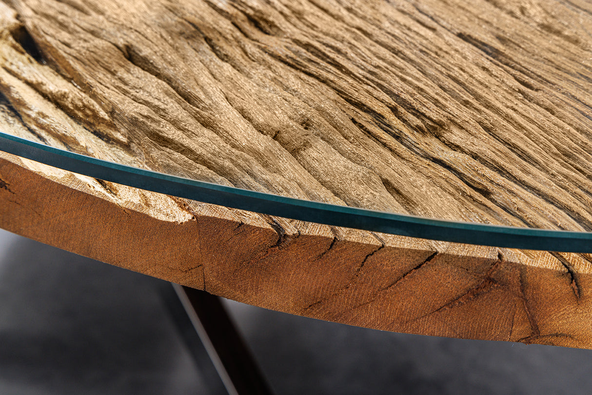 Esstisch BARRACUDA 220cm oval Teakholz Glasplatte oval