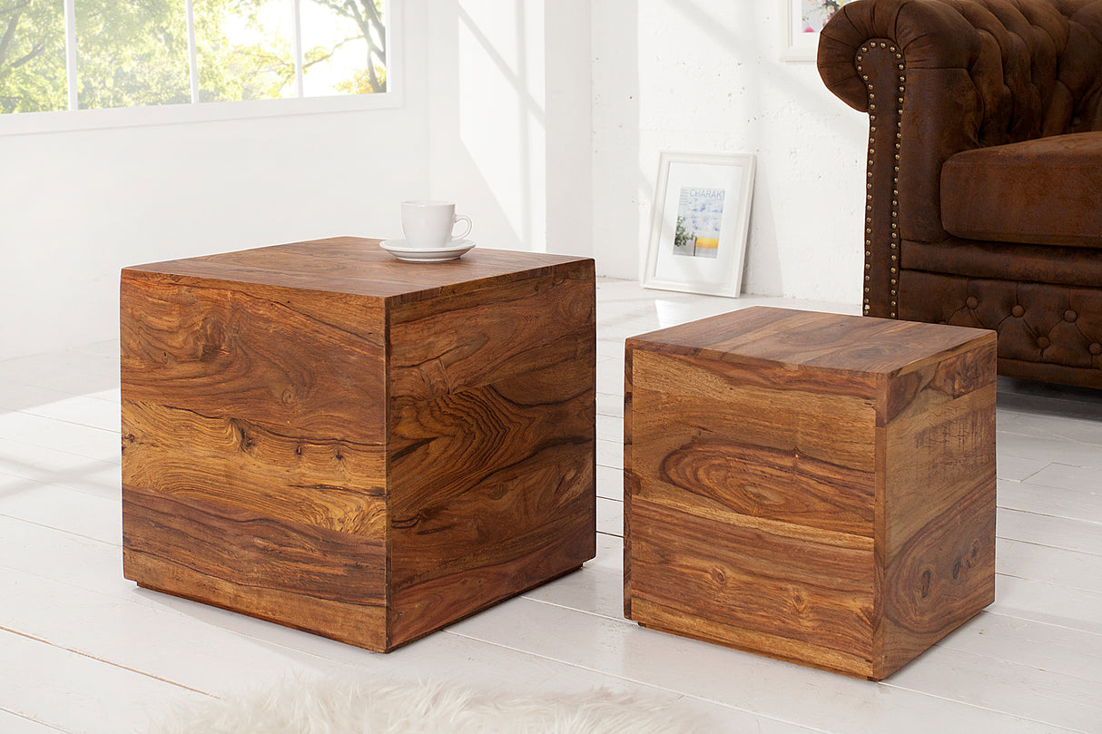 Beistelltisch Hocker MAKASSAR 30/40cm 2er Set Sheesham