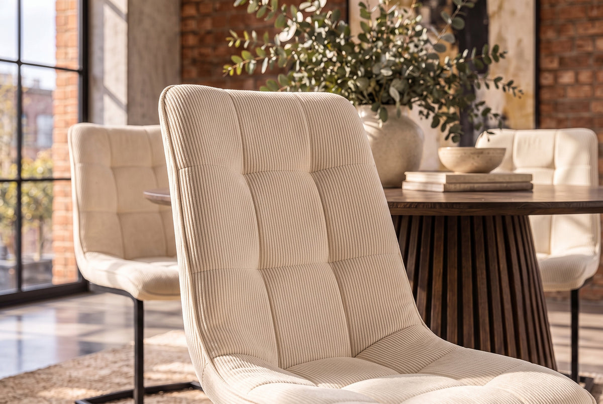Cantilever chair MIAMI square quilting cord beige w/ black metal frame