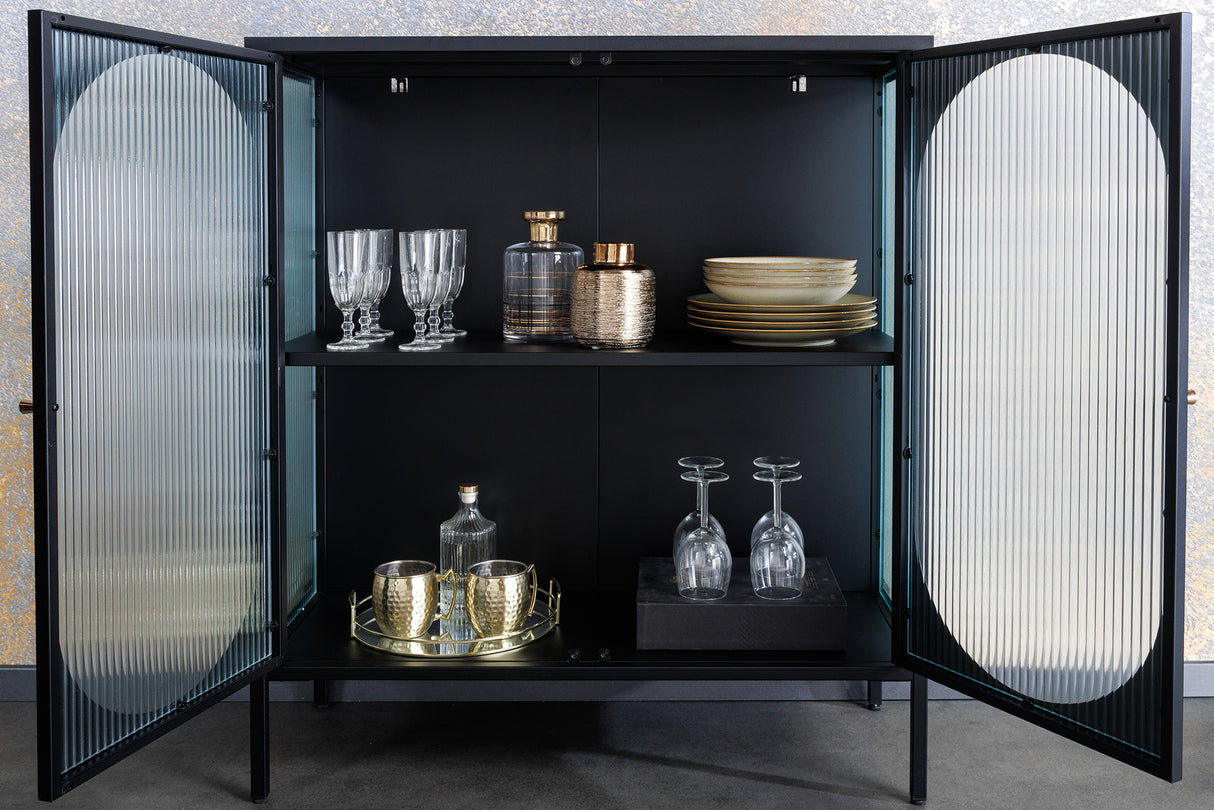 Display cabinet PARIS 110cm ribbed glass black
