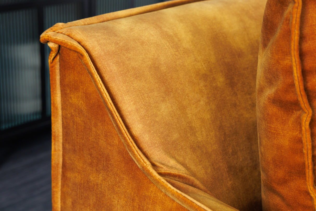 Sofa HEAVEN 200 cm 3-Sitzer Federkern, abnehmbarer Bezug aus strukturiertem Samt, senfgelb
