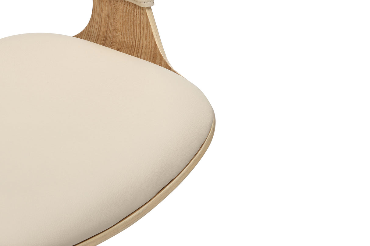 Bar stool MANHATTAN 81-110cm rotatable artificial leather creamy beige and oak wood look