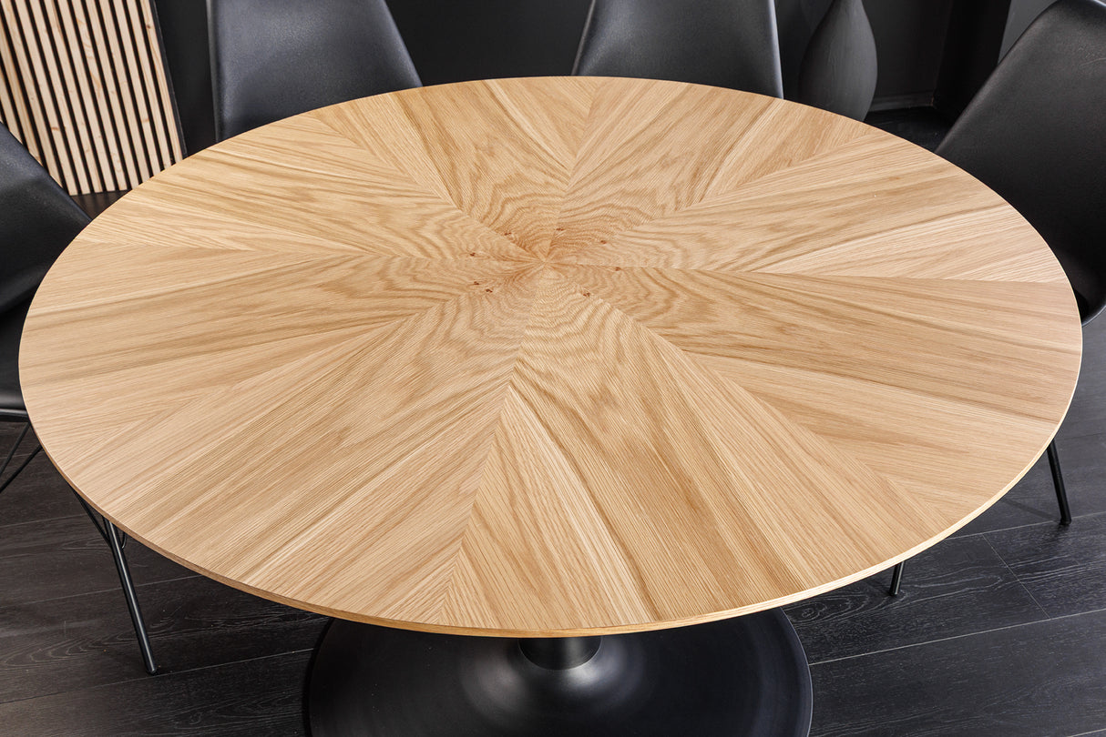 Dining table ATELIER 120cm round natural oak wood look w/ black metal frame