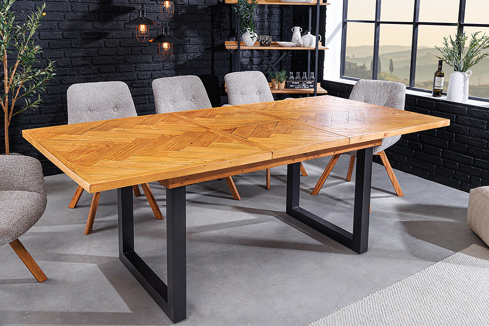 Dining table MOSAIK 120-160cm extendable recycled pine wood vintage brown