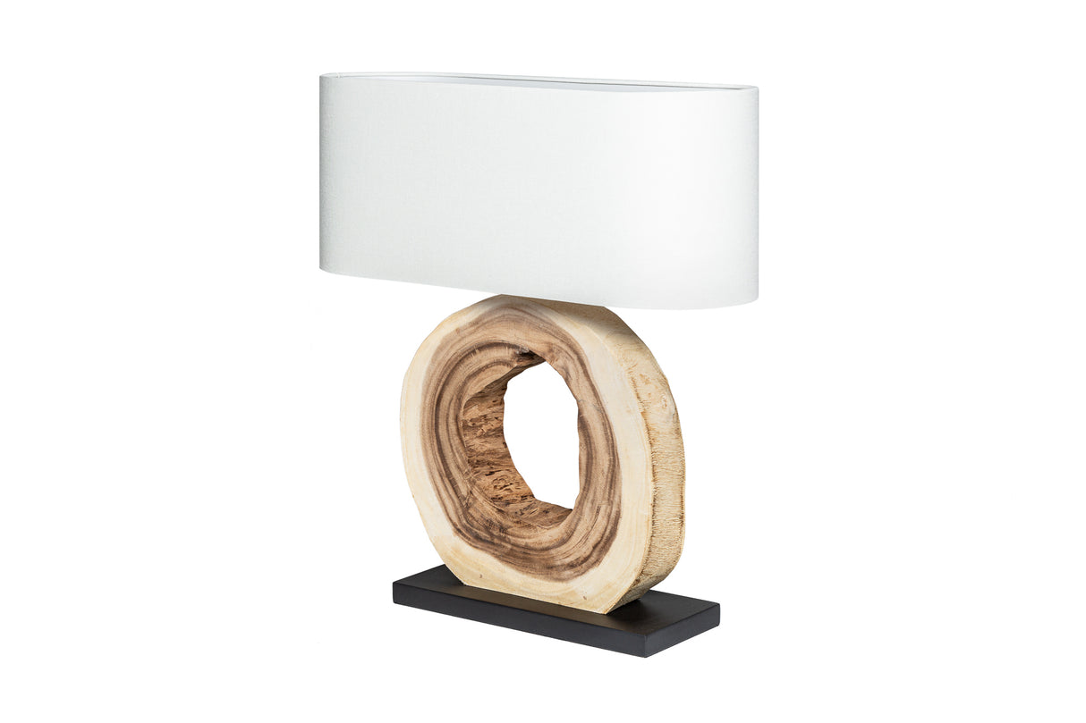 Table lamp ORGANIC ARTWORK 55cm massive walnut wood linen shade beige