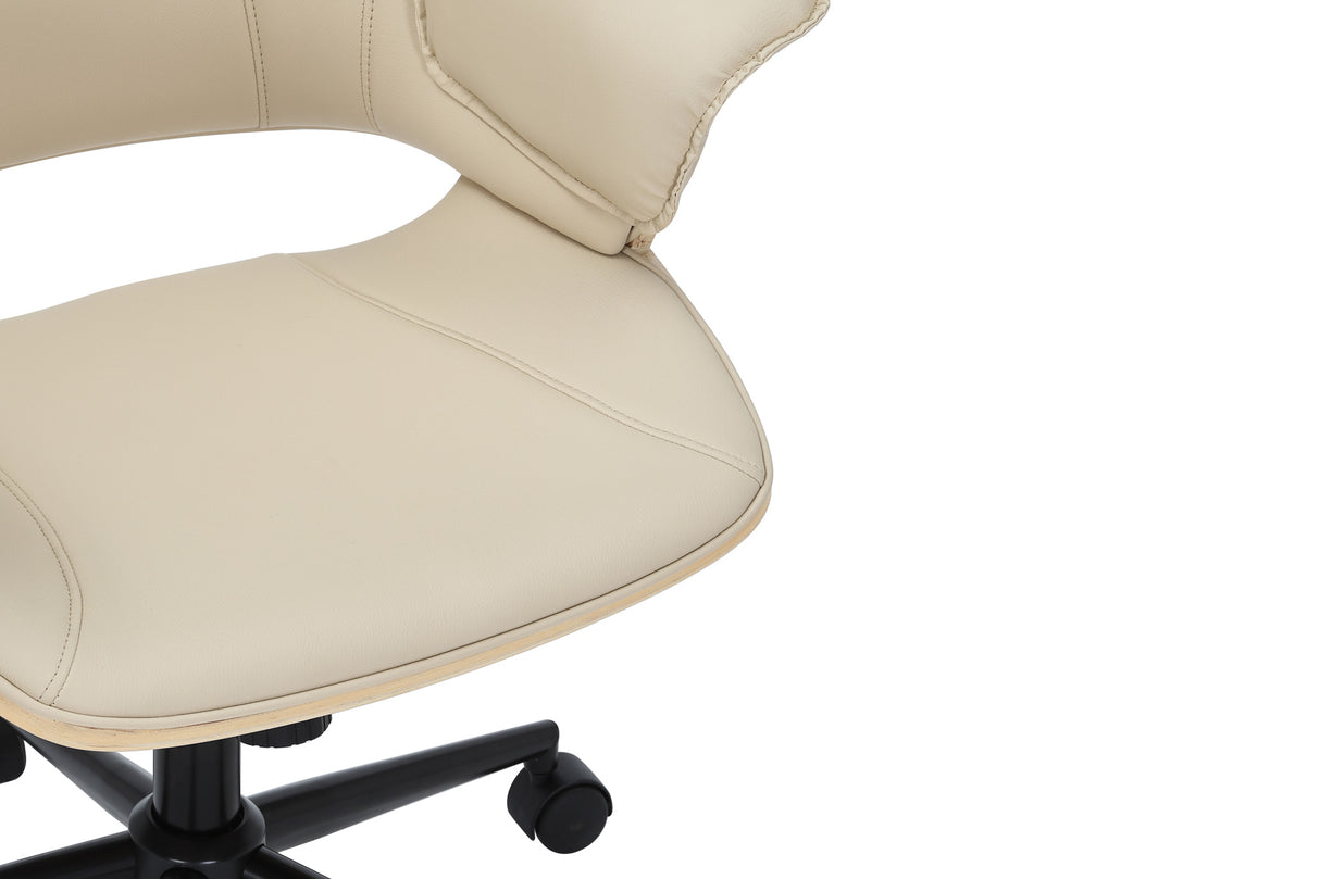 Bürostuhl MANHATTAN 44-54cm drehbar Kunstleder cremebeige und Eichenholz