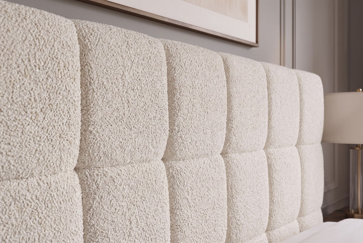 Bett PRESTIGE 180x200cm Bouclé cremefarben mit Stauraum