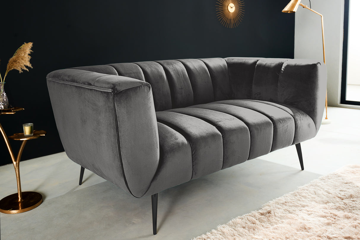 Sofa NOBLESSE 165cm 2-seater velvet grey w/ black feet