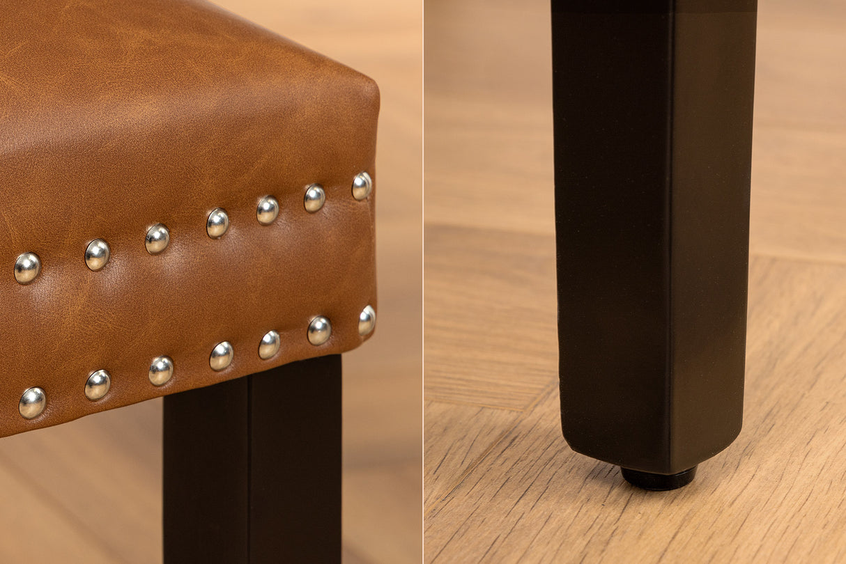 Chair CASTLE w/ comfort handle artificial leather cognac brown in chesterfield style