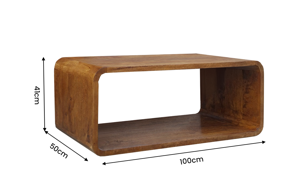 Coffee table CUBUS 100cm w/ storage space mango wood brown honey finish