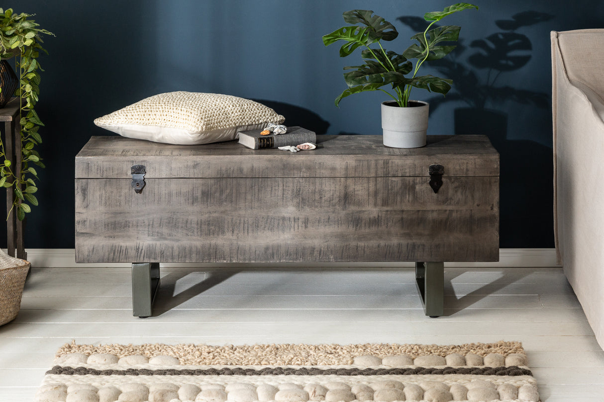 Sitzbank Truhe FACTORY LOFT 115cm Akazienholz grau