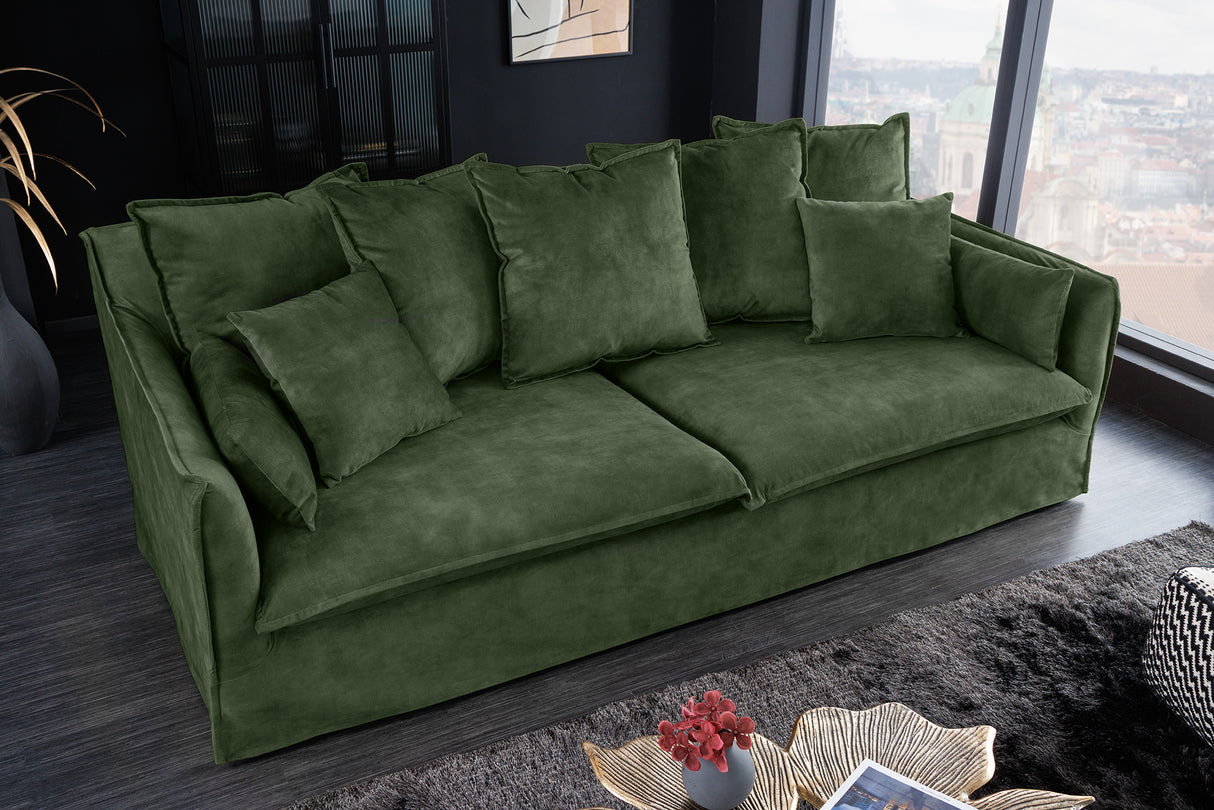 Sofa HEAVEN 200cm 3-Sitzer Federkern abnehmbarer Bezug Samt dunkelgrün